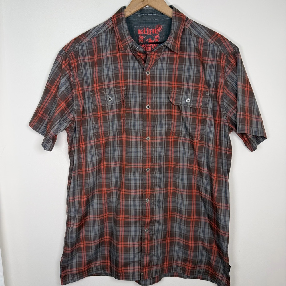Kuhl Short Sleeve Plaid Button-Up Red Black Size Large Eluxur Outdoor Camp Work